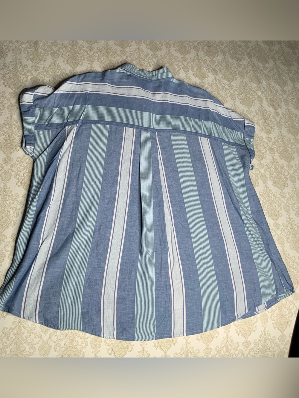A.N.A Striped Button Down Blouse Short Sleeve XL Front Pocket - Picture 11 of 11
